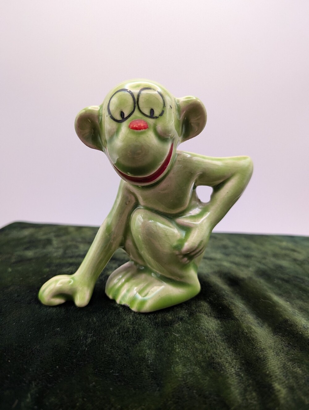 Vintage Green Ceramic Monkey Figurine Decorative Home Accent Stamped Germany